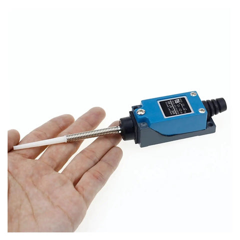 Me-8166 Flexible Rod Coil Spring Actuator Momentary Limit Switch in hand, showcasing size and durable design for industrial control projects.