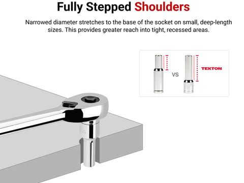 Half Inch Drive Deep 1-1/4 Inch 12-Point Socket With Chrome Plated Exterior on ratchet, fully stepped shoulders