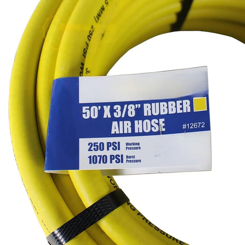 Built Tough As Nails 50 Foot Pneumatic Air Hose With 3 8 Inch Diameter And 250 Psi Rating, displayed with label info.