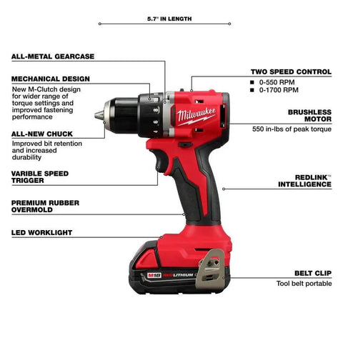Badass Compact Brushless Cordless Drill Driver Kit With 18 Volt Lithium Ion Battery Power and detailed specs for construction tasks.