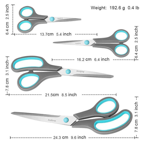 Four Piece Scissors Set With Premium Stainless Steel Blades And Ergonomic Semi Soft Rubber Grip For School, Office, And Home Use