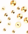 Brass Clock Hand Nuts Set, 15 Pieces, Three Sizes 5mm 6mm 10mm OD, displayed in scattered arrangement on white background