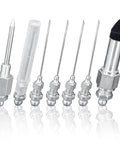 Pro Grade Grease Gun Needle Kit 7 Pieces With 5 Nipples 1 Needle Dispenser And 1 Rubber Joint Nipple For Narrow Tips In Tight Spaces