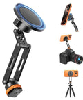 All Metal MagSafe Tripod Mount With 360 Degree Adjustable Phone Holder, No Slip Magnetic Lock attached to camera and tripod