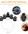 Five Piece Jewelers Loupe Set With Holder 3X 5X 10X 15X 20X Monocular Magnifiers shown with watches