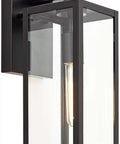 Dope Mystic Black Outdoor Wall Light With Clear Glass Panel, 14 1/4 Inch Tall, modern black lantern style for porch, patio, garage
