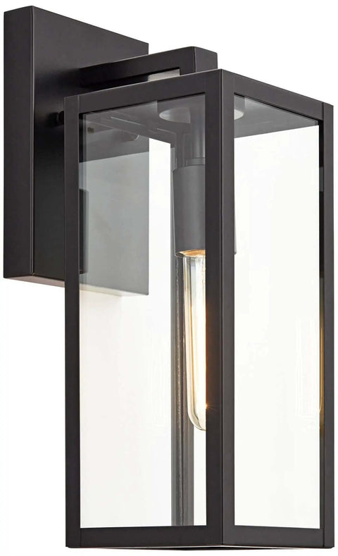 Dope Mystic Black Outdoor Wall Light With Clear Glass Panel, 14 1/4 Inch Tall, modern black lantern style for porch, patio, garage