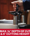 Heavy Duty 15 Inch Thickness Planer 3HP 230V Powerhouse with depth adjustment knob showing max 1/8 inch depth of cut and 6 inch height.