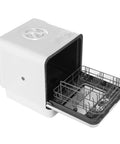 Countertop Dishwasher With Six Liter Tank And Dual Rotation Spray No Hookup Needed Plug And Play Setup Auto Air Dry Plus High Heat Sterilization, open with gray rack.