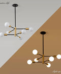 Dope Modern Sputnik 6 Light Chandelier With Adjustable Height In Black And Gold Finish Perfect For Kitchen Island Bedroom Or Foyer