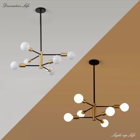 Dope Modern Sputnik 6 Light Chandelier With Adjustable Height In Black And Gold Finish Perfect For Kitchen Island Bedroom Or Foyer
