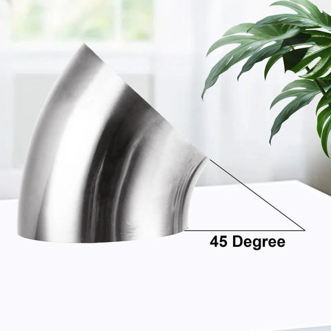 45 degree view of Four Pack 2.5 Inch 45 Degree Exhaust Elbow Pipe Slick 304 Stainless Steel Heavy Duty Mandrel Bend Tailpiece.