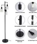 Three Light Industrial Floor Lamp With Glass Shades For Living Room Dope Vibe with features and black base