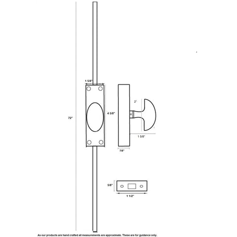 Diagram of Solid Brass Window Cremone Bolt With Classic Style, Heavy Duty 6 Feet, Polished Lacquered Finish, Cut-To-Fit Rod.
