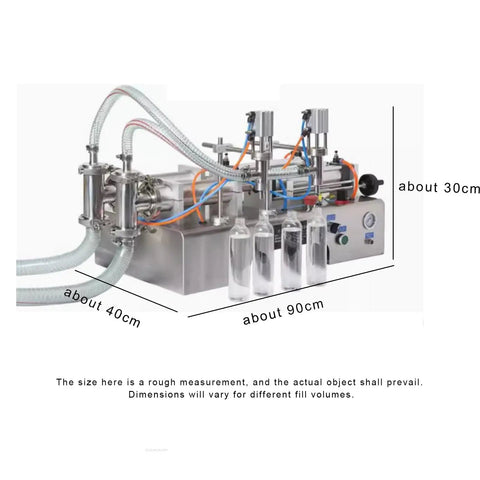 Top Shelf Double Head Pneumatic Piston Bottle Filler Built Tough Stainless Steel Liquid Dispenser dimensions with fill bottles.