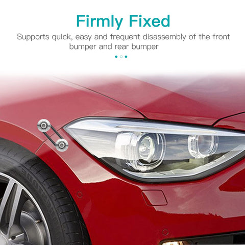 Red car with Go To Bumper Quick Release Kit For Front And Rear Bumpers Aluminum Fasteners with O Ring Clips installed on bumper.