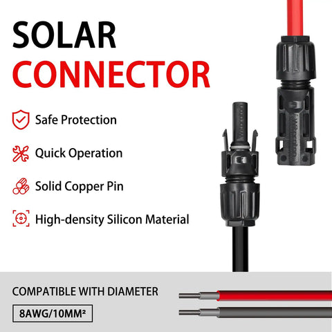 Image showing 8 AWG Solar Connectors Pro Grade PPE Housing With IP68 Waterproof Sealing 0.02 Ohm Low Resistance 1500V 70A Solid
