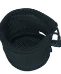 Black Nylon Mesh Camping Storage Bag For Pots And Utensils, Drawstring Organizer, Open Top View For Outdoor Gear