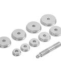 Nine Tool Wheel Bearing Race Seal Driver Installer Kit for Cars Trucks and SUVs, showing nine anodized aluminum drivers and handle.