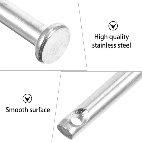 Close-up of 20 Piece Stainless Steel Clevis Pin Kit With Flat Head Single Hole Pins For DIY Fixes, Mechanical Repair And Industrial Use