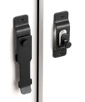 Matte Black Flip Latch Gate Latch Lock For Barn Fence And Sliding Doors, heavy-duty stainless steel, front view on white surface
