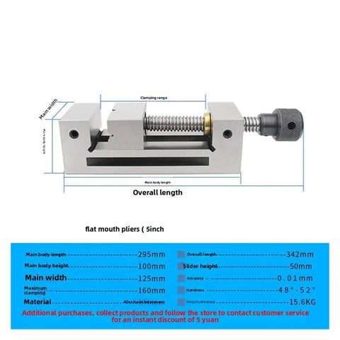 Manual Flat Machine Right Angle Vise for Precision Work with measurements and specifications shown in image