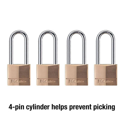 Tough Brass Padlock With Solid Brass Body And Hardened Steel Shackle One And Five Sixteenths Inch Wide Keyed Alike Four Pack