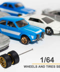 Four Piece 1 To 64 RC Wheels And Tires Set With Real Riders Rims Includes Axles For Diecast Car DIY Model Gold Silver Black White