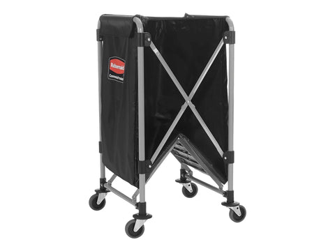 Collapsible X Cart with Wheels 8 Bushel Steel Laundry Cart Heavy Duty Black Utility Cart, folded view with rust-resistant frame