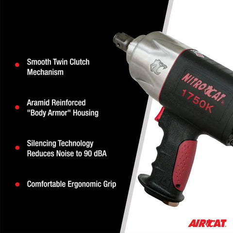 Three Quarter Inch Pneumatic Impact Wrench Featuring A Slick Twin Clutch Design For Blazing Fast Torque Build Up And A Hardcore One Thousand Five Hundred Foot Pounds Of Raw Loosening Muscle To Crush Any Stubborn Nut Like A Boss