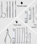 18 Piece Stainless Steel Nail Care Tools Set for Men and Women with PU Leather Travel Case Professional Manicure Pedicure Kit Including Nail Clippers and Tweezers arranged by use