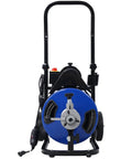 Commercial Heavy Duty Electric Drain Auger With Sixty Feet Flexible Cable, front view showing steel drum and controls.
