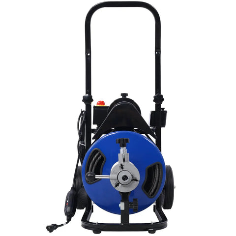 Commercial Heavy Duty Electric Drain Auger With Sixty Feet Flexible Cable, front view showing steel drum and controls.