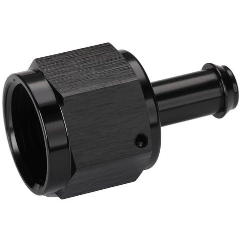 AN10 Female To Three Eighths Inch Barb Hose Fitting Adapter Straight Swivel 6061 T6 Billet Aluminum Black With Anodized Finish Rugged Beefy Durable Heavy Duty Anti Corrosion For Automotive Fuel Oil And Water Lines, side view