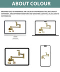 Gold Brass Pot Filler Faucet With Two Handles Wall Mount Single Hole Stretchable Swing Arm Double Joint Above Stove