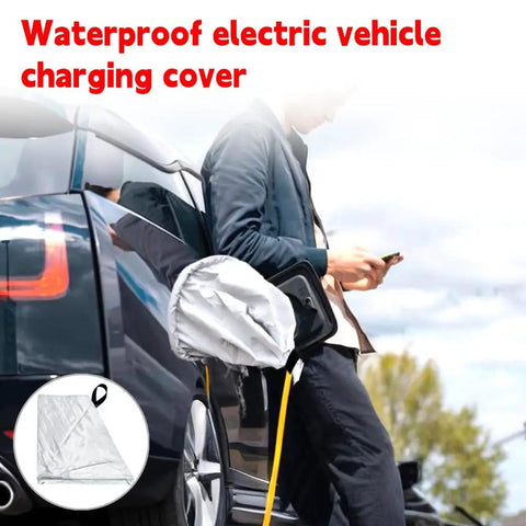 Heavy Duty EV Charger Plug Port Cover Featuring Hella Tough Weatherproof Polyester Build on charging port of electric vehicle.