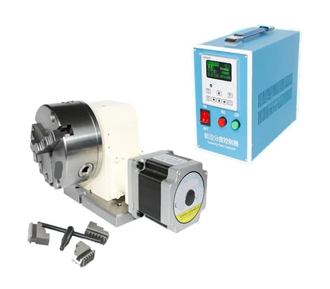 Professional Grade Badass CNC 4th Axis Rotary Dividing Head Gearbox with 130mm chuck and motor controller for precise machining.