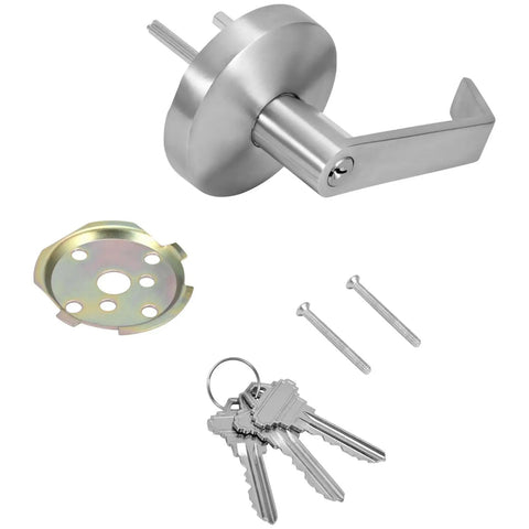 Job Site Ready 304 Stainless Steel Push Bar Panic Exit Device With Exterior Lever Handle UL10C Ansi Grade 1 Certified components with keys.