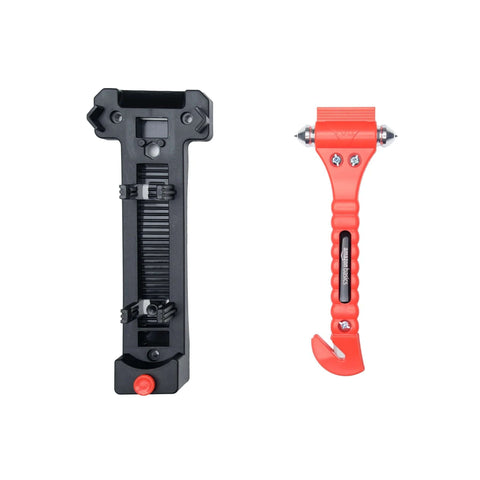 Amazon Basics car emergency escape tools (2-pack): orange window breaker with seatbelt cutter and black protective bracket
