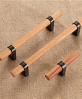 Black Wooden Drawer Pulls With Aluminum Base 7.09 Inch Length 5.04 Inch Hole Distance Two Pack Two Hole Cabinet Handles