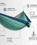 Two Person Camping Hammock, Super Easy Setup And Take Down, 10 Ft Long By 6 Ft Wide Outdoor Hangout Lounger, Durable And Comfy For Camping