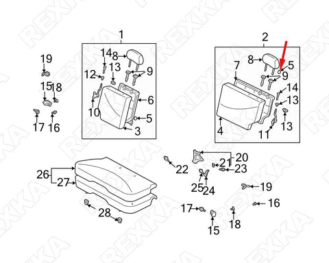 Technical diagram showcasing 10 Pack Hood Insulation Retainer Clips For Toyota And Lexus 90467-09050 90467-A0003 placement.