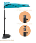 33 Lb Half Round Heavy Duty Base Stand Weight For Outdoor Patio Market Umbrella In Black, Durable Resin Concrete Composite, Adjustable Spacers For 1.5 And 1.9 Inch Poles, Easy Tightening Knob Keeps Your Outdoor Shade Steady with diameter examples.