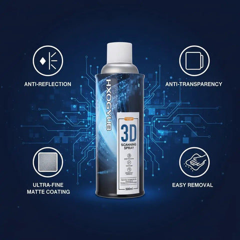Pro Grade 3D Scanning Spray For All 3D Scanners Boost Reflectivity On Transparent And Shiny Surfaces Easy To Clean Safe Material 500ML For Higher Capture Accuracy bottle with anti-reflection and easy removal features.