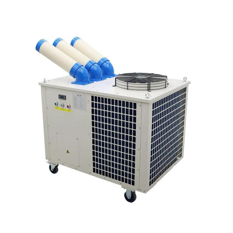No Sweat Heavy Duty Industrial Portable Air Conditioner 28900 BTU 3.15KW 220V Turbo Fan with blue ducts for workshop cooling
