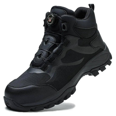 Side view of Titan Black Steel Toe Work Boots With Kevlar Puncture Proof Midsole And Cushioned Insoles For All Day Comfort, Safety, And Style, Women 11.5, Men 10, EU 44