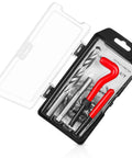 Pro Grade 15 Piece Thread Repair Kit For Damaged M12x1.75 Threads With Helicoil Style Inserts open in storage box