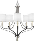 Nealy Collection Five-Light Chandelier In Brushed Nickel With Brass-Infused Glass Accents, Sinuous Mixed-Metal Curves, Modern Luxe Lighting