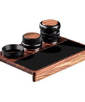 Slick Espresso Tamper Set For 58Mm Portafilters With Auto Scale Dial Wdt Tool And Smart Storage Mat A Fire four-piece kit with wood and steel storage.