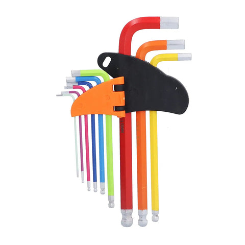 Hilitand 9Pc Colorful Long Arm Hex Wrench Set Chrome Steel Allen Keys With Complete Sizes For Home Maintenance Repair And Bike Tuning, color coded set